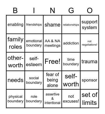 boundaries & self-care Bingo Card