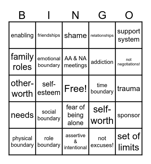 boundaries & self-care Bingo Card