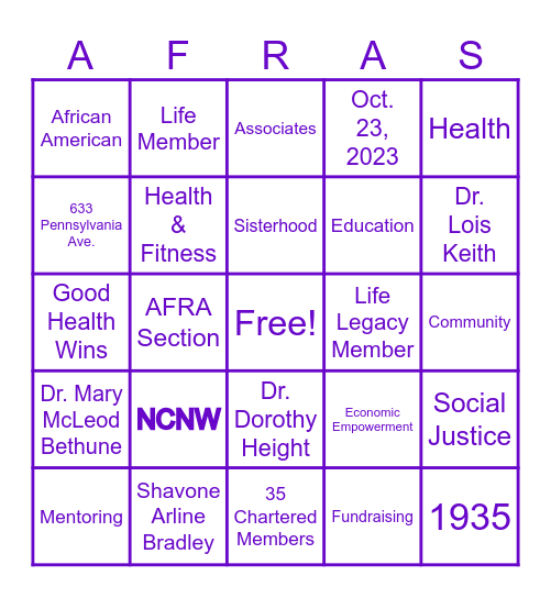 AFRAS Bingo Card
