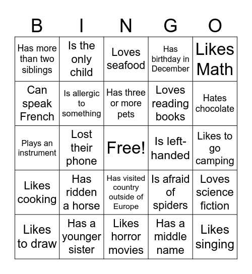 Find someone who... Bingo Card