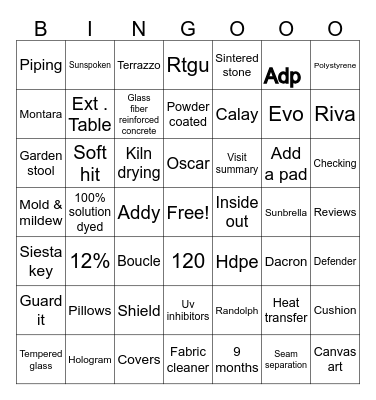 Patio Bingo Card