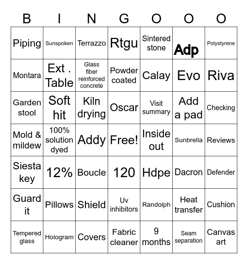 Patio Bingo Card