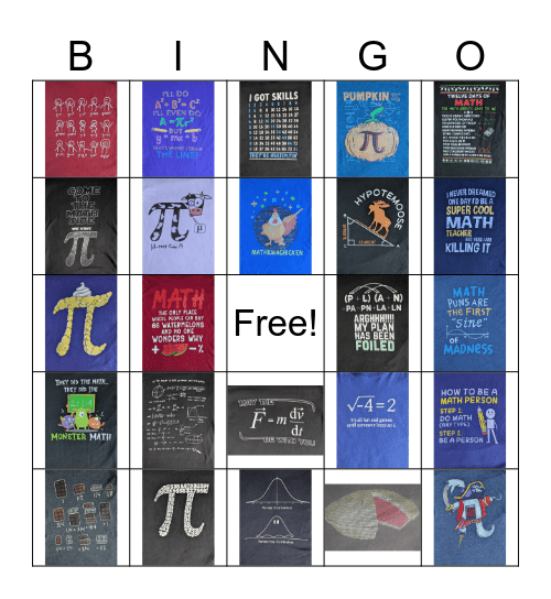 Math Shirt Bingo Card
