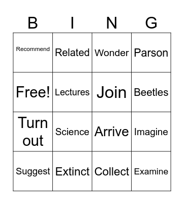 Darwin Bingo Card