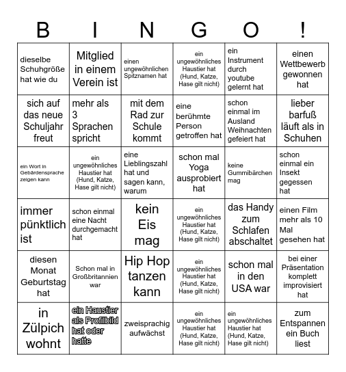 Back to school! Finde jemanden, der/die… Bingo Card