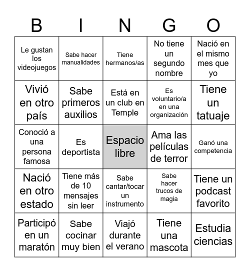 Mis compañeres de español Bingo Card