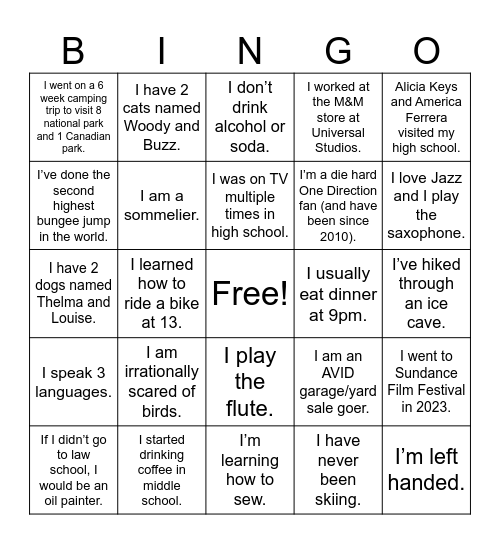 OLR Fun Facts Bingo Card