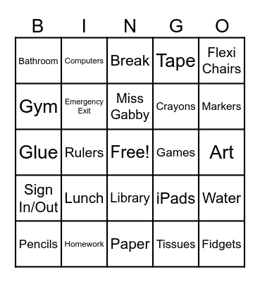 Room 107 Bingo Card