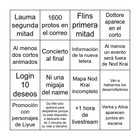 Versión 6.0 Bingo Card