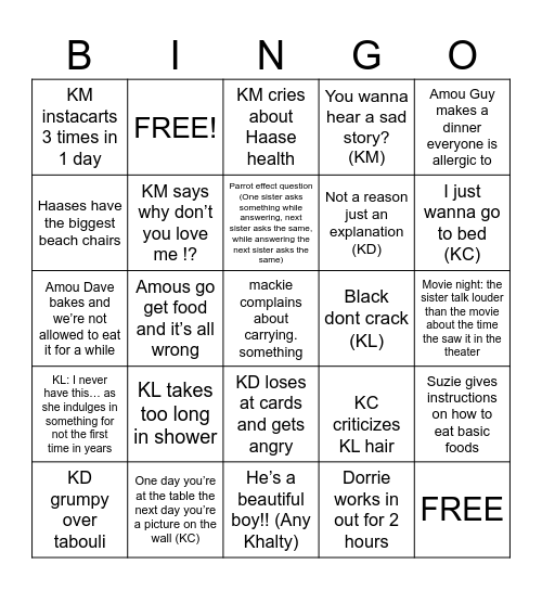 Cape May Bingo - Susie Edition Bingo Card