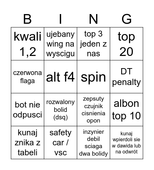 redbull ring xd Bingo Card