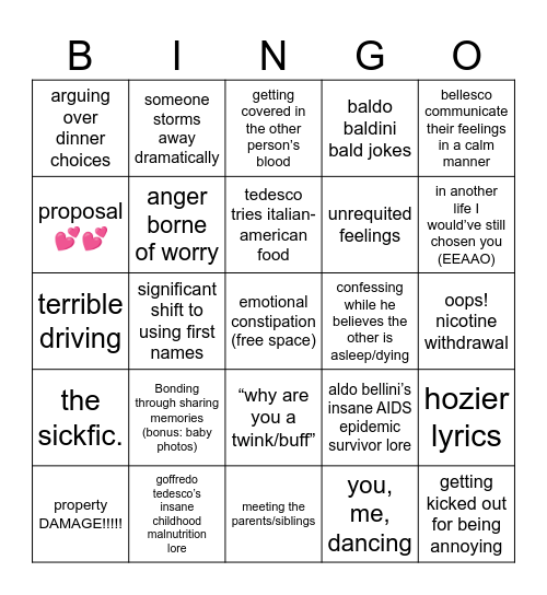 bellesco week sfw <3 Bingo Card