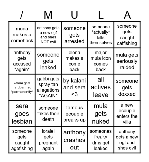 Festive /Mula 2025 Bingo (by Sera and Kalani) Bingo Card