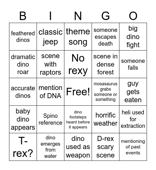 Jurassic world rebirth Bingo Card