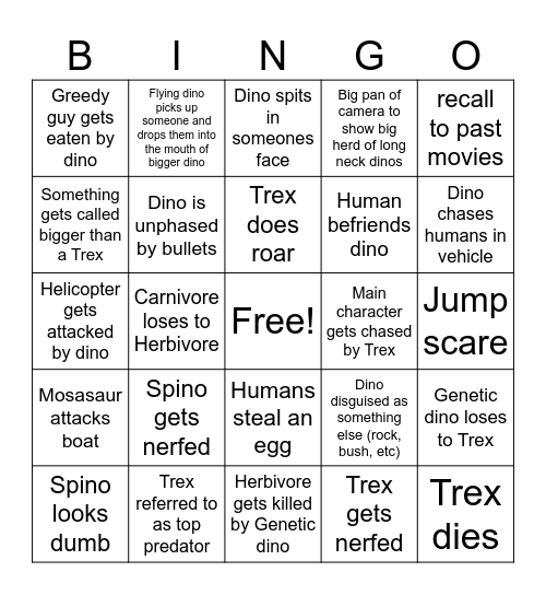 Dino Bingo Card