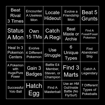 Pokemon Map Randomizer Bingo Card