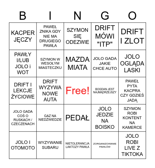 BINGO INDYKOWSKIE Bingo Card