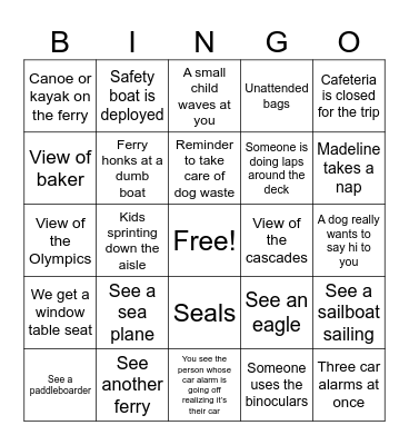 Ferry Bingo Card