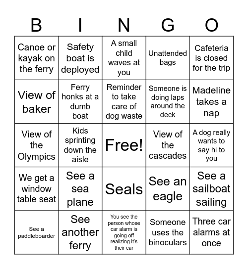 Ferry Bingo Card