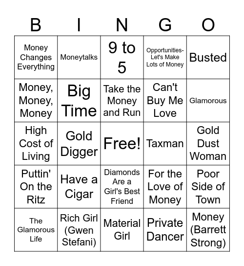 Rich & Poor Bingo Card