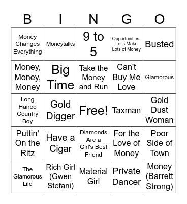 Rich Man, Poor Man Bingo Card