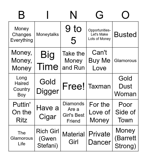 Rich Man, Poor Man Bingo Card