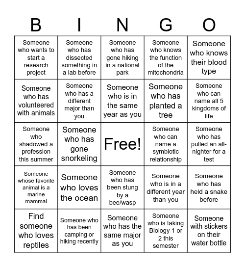 Biology Club Bingo Card