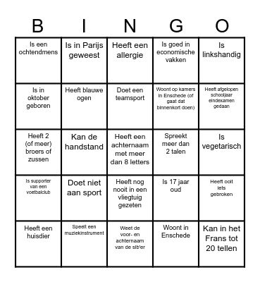 Kennismakingsbingo Card