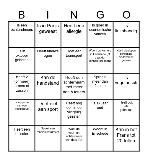 Kennismakingsbingo Card