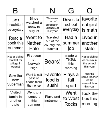 Welcome to Health 2 Bingo Card
