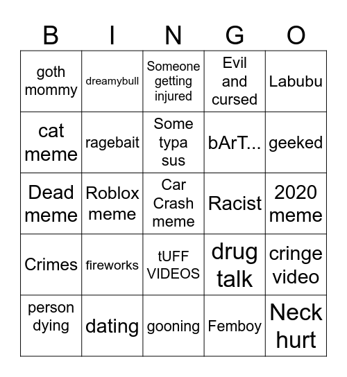 Instagram reels bingo Card