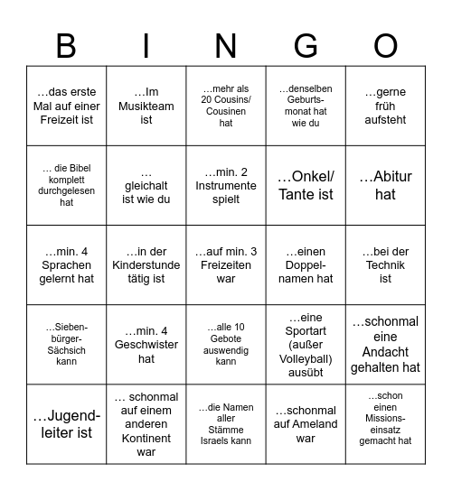 Suche jemanden, der... Bingo Card