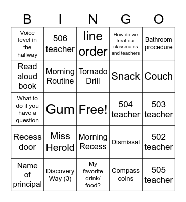 501 Bingo Card