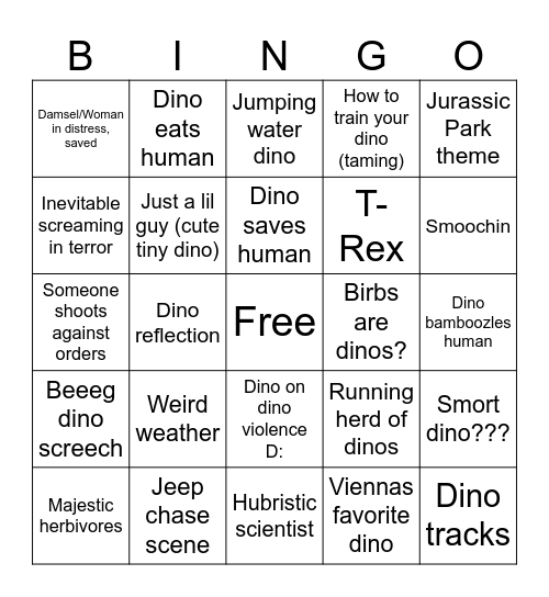 Jurassic Park Bingo Card