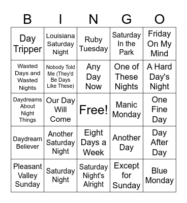 Night and Day Bingo Card