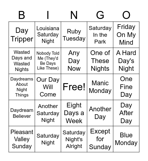 Night and Day Bingo Card
