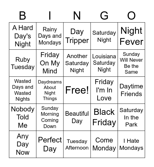 Those Were the Days Bingo Card