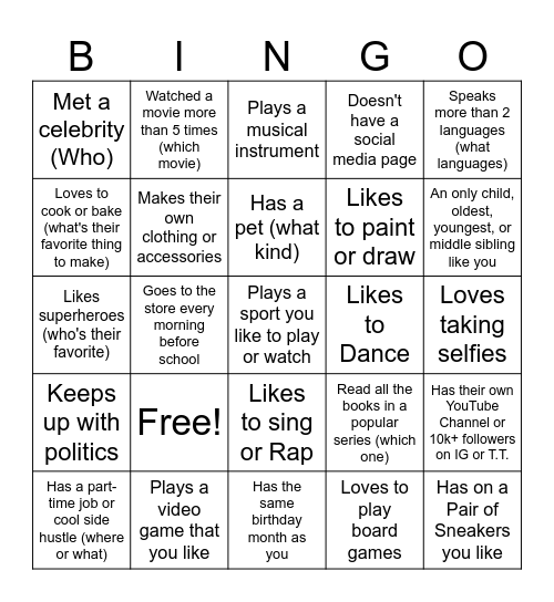Fin Someone Who Bingo Card