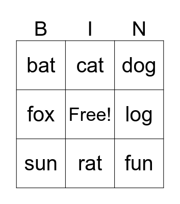 Phonemic Awareness Bingo Card