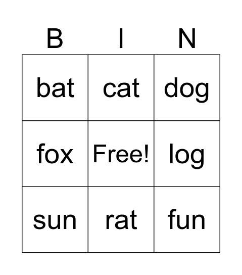 Phonemic Awareness Bingo Card