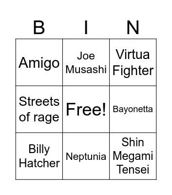 Sonic Crossover Bingo Card