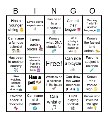 🎲 Science Bingo – Get to Know Your Classmates Bingo Card