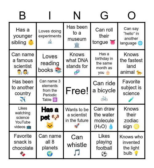 🎲 Science Bingo – Get to Know Your Classmates Bingo Card