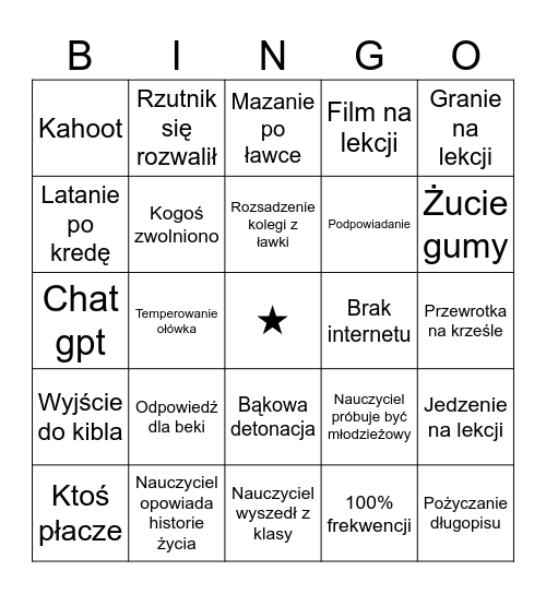 Szkolne Bingo Card