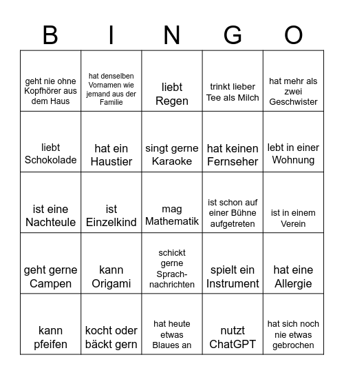 kennenlernen Bingo Card