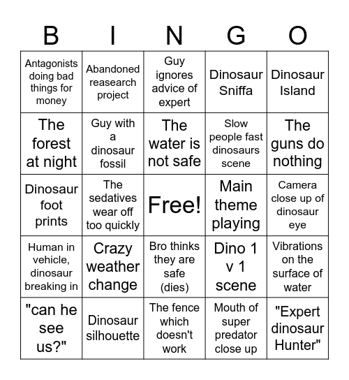 Jurassic World Rebirth Bingo Card