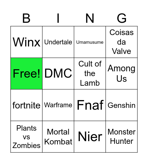 Sonic Crossover Bingo Card