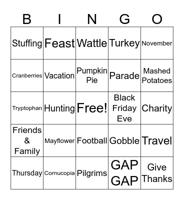 Thanksgiving Bingo Card