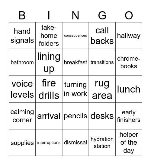 Expectations Bingo Card