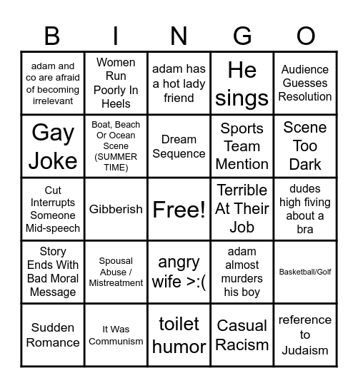 adam sandler BINGO Card